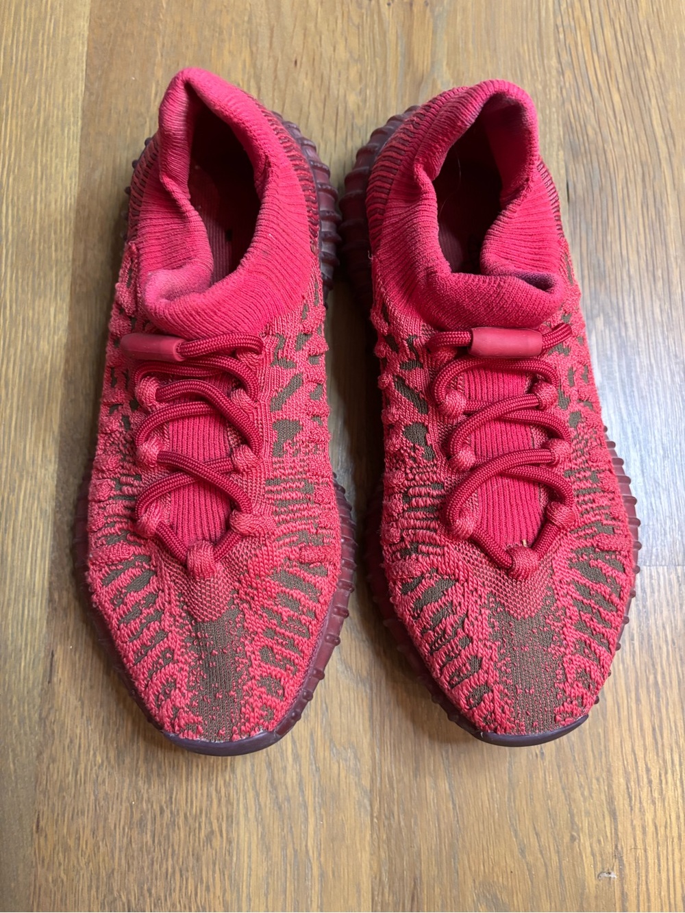 Adidas Yeezy Red Knit Slip-On Athletic Sneakers